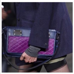 Rag and Bone Pilot clutch, navy and plum calf hair